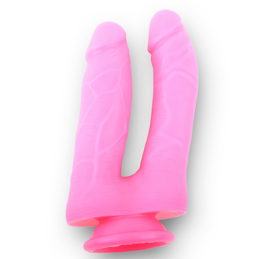 Double Penetration Silicone Dildo - Neon Pink
