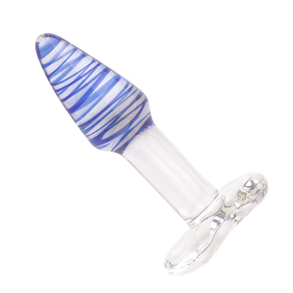 Sapphire Rippled Glass Butt Plug