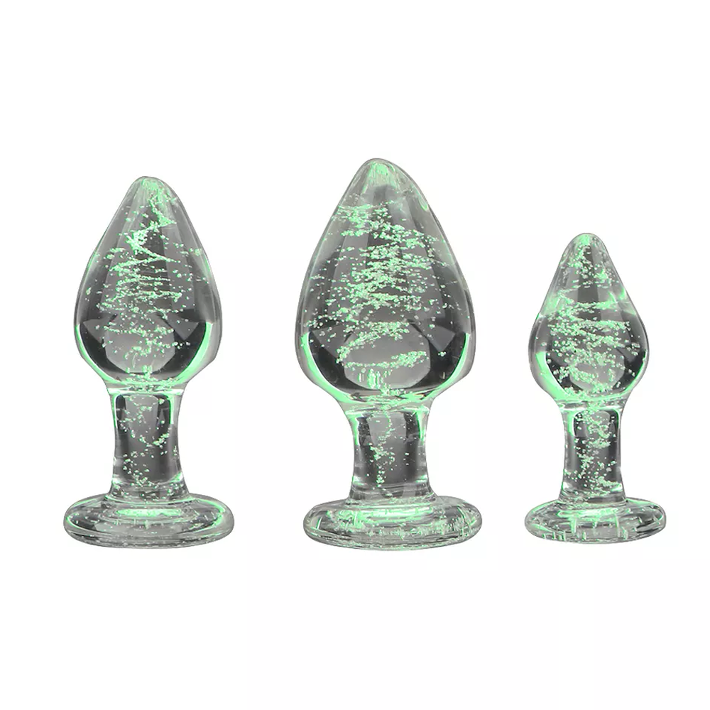 Glow in the Dark Glass Butt Plug Set Peachy BDSM Glow in the Dark Glass Butt Plug Set Peachy BDSM