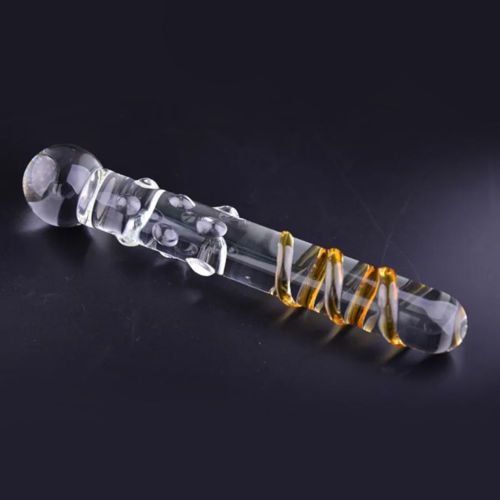 Crystal Spiral Glass Dildo - Gold