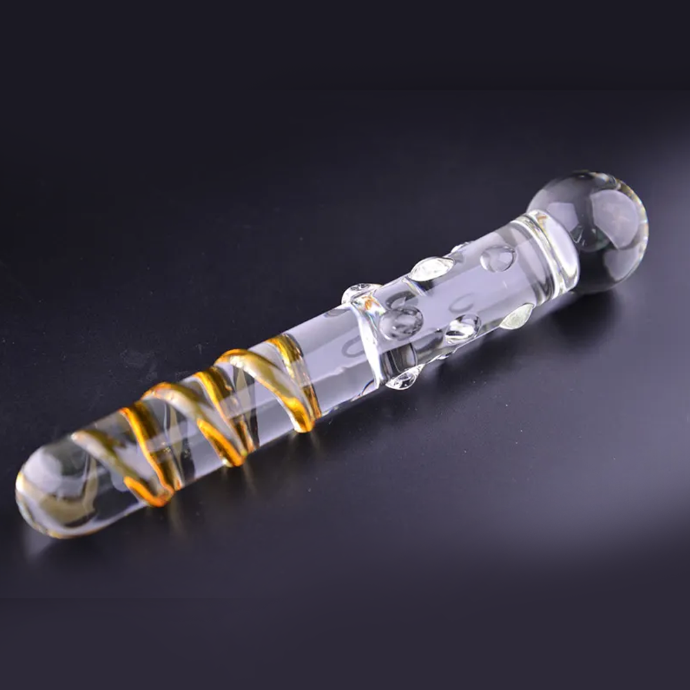 Crystal Spiral Glass Dildo - Gold