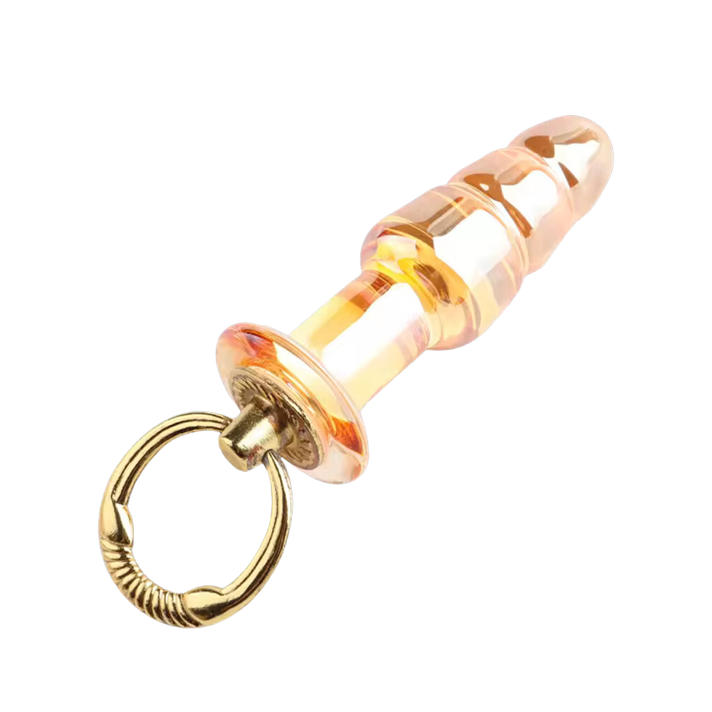 Amber Glass Butt Plug - Ribbed