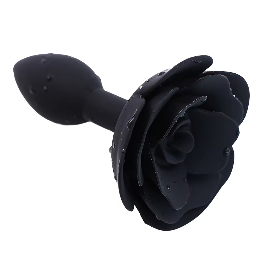 Silicone Rose Butt Plug - Black